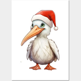 American White Pelican in Santa Hat Posters and Art